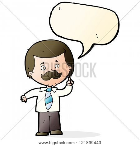cartoon newsreader man with idea with speech bubble