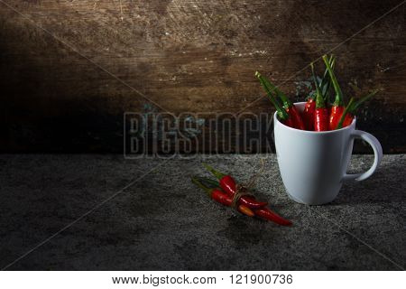Fresh ingredient : Red paprika on wood background