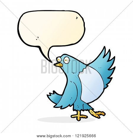 cartoon dancing bluebird with speech bubble