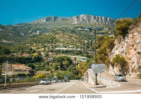Cap-d'Ail, France - June 28, 2015: Traffic on in suburbs of city