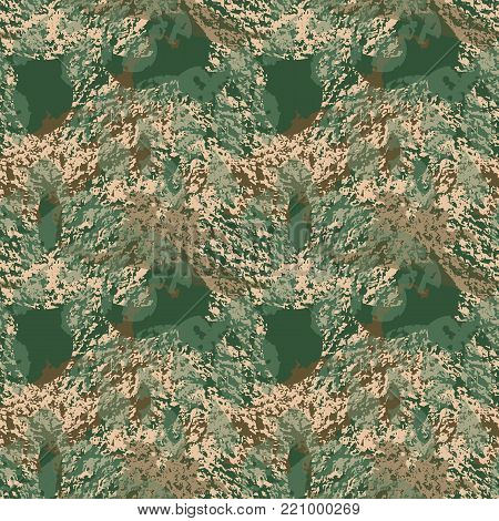 Green and khaki camo is a colorful seamless abstract pattern that can be used as a camouflage print for clothing and background and backdrop or computer wallpaper