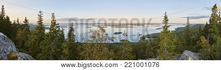 Panoramic landscape view. Koli National Park. Pielinen area. Finland nature
