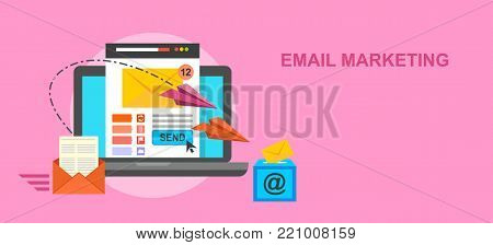 Marketing Email Laptop Envelope Send Business Mail Device Entertainment Vector Illustration