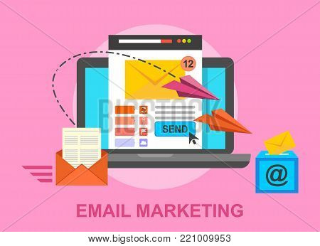 Marketing Email Laptop Envelope Send Business Mail Device Vector Illustration