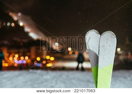 ski on the top of the hill in evening time