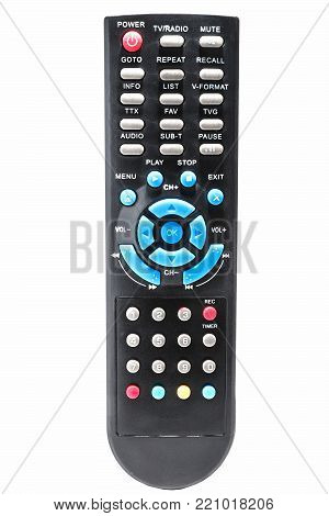 Remote with colored buttons isolated on white background