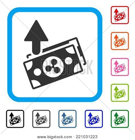 Ripple Expences Banknotes icon. Flat gray pictogram symbol in a blue rounded square. Black, gray, green, blue, red, orange color versions of Ripple Expences Banknotes vector.