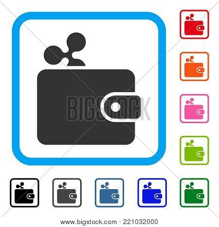 Ripple Billfold icon. Flat grey pictogram symbol in a blue rounded squared frame. Black, gray, green, blue, red, orange color variants of Ripple Billfold vector.