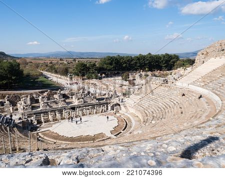 Theatre of Ephesus Ancient City at november at sunny day, Turkey