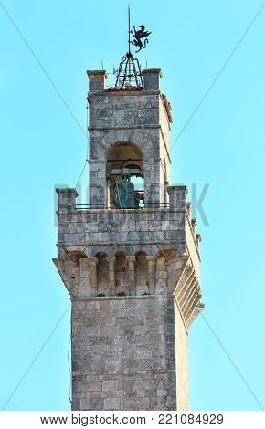 Montepulciano Communal Palace tower, designed by Michelozzo,15th century. Province of Siena, Tuscany, Italy.