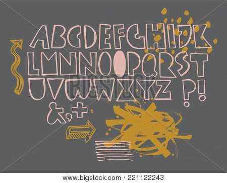 Bold playful geometric font with arrows and blots.