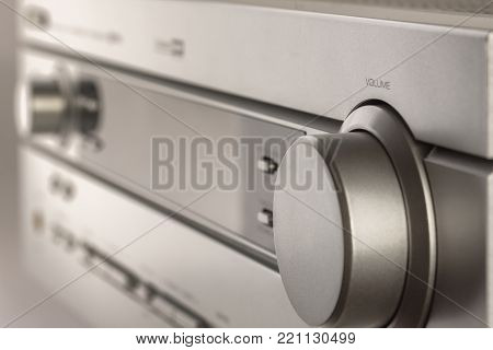 Hifi system amplifier. Home musical equipment closeup