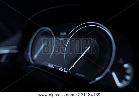 Close Up Shot With The Digital Speedometer Of A Car.