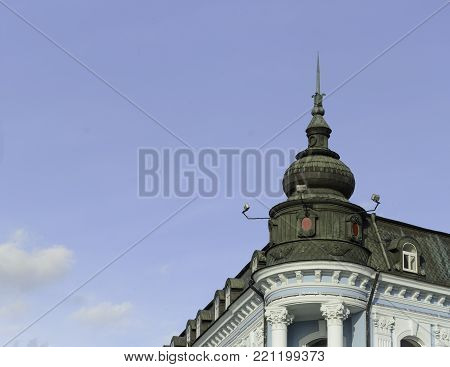 Roof of the navy club building in Varna , place for text And blue sky.