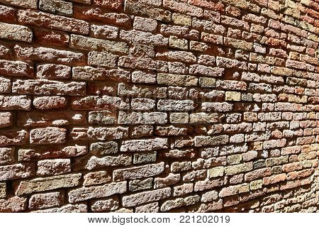 Old Demolished Brick Masonry Red Brick Apartment House. Background.