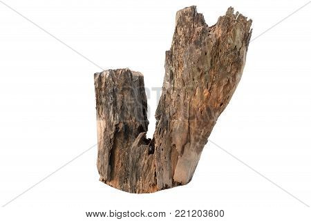 Old wooden piece for home and garden decoration on white isolate