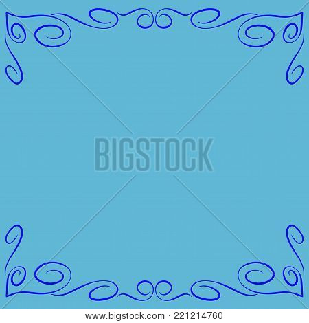Frame blue. Decoration banner rim. Colorful framework isolated on light blue background. Modern art scoreboard. Border from curls and curves. Decoration concept. Stock vector illustration