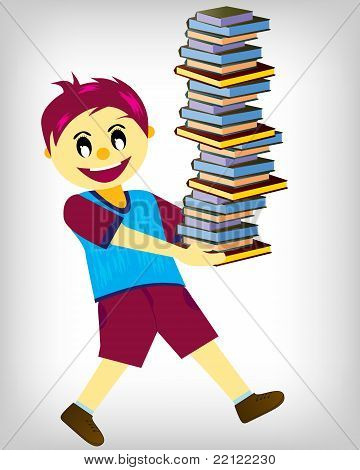 少年の書籍を運ぶ