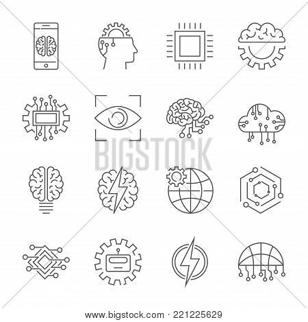 Artificial intelligence icon set. Editable Stroke. EPS 10