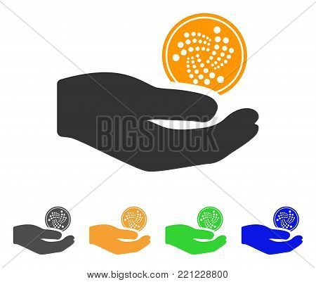 Iota Coin Payment Hand icon. Vector illustration style is a flat iconic iota coin payment hand symbol with grey, yellow, green, blue color versions. Designed for web and software interfaces.