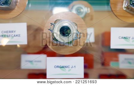 Los Angeles, California / USA January 1, 2018. California allows the sale and use of recreational marijuana by adults over 21 years old. Marijuana buds and hash for sale in a dispensary in Los Angeles