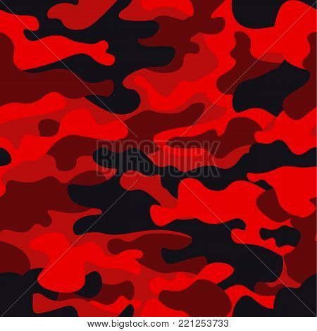Camouflage military background. Camo bright red print texture - vector illustration. Abstract pattern seamless. Classic clothing style masking camo repeat print