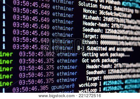 Macro Snapshot Of The Program Interface For Crypto Currency Mining On The Monitor Of An Office Compu