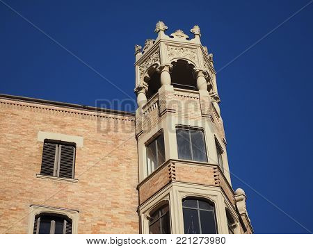 TURIN, ITALY - CIRCA JANUARY 2018: Gothic building in Via Pietro Micca street in the city centre