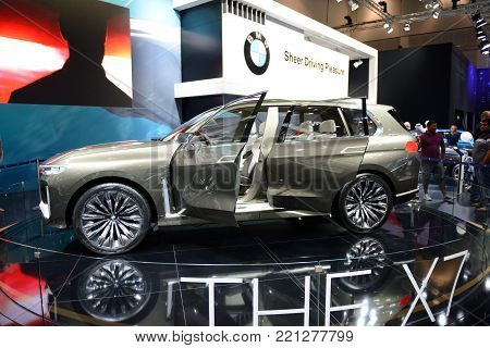 DUBAI, UAE - NOVEMBER 17: The BMW Concept X7 iPerformance is on Dubai Motor Show 2017 on November 17, 2017