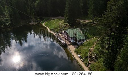 View Of Lake Ajal. Cortina D'ampezzo, Dolomites, Italy