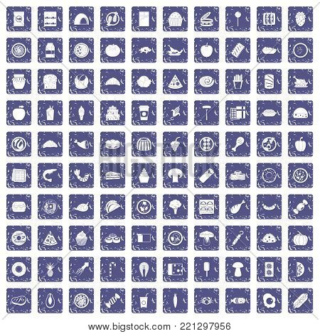 100 meal icons set in grunge style sapphire color isolated on white background vector illustration