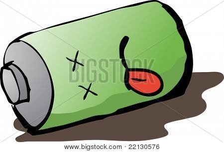 죽은 방전 된 배터리 만화 유머 손으로 그린 그림