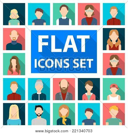 Avatar and face flat icons in set collection for design. A person's appearance vector symbol stock illustration.
