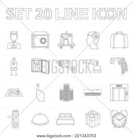 Hotel and equipment outline icons in set collection for design. Hotel and comfort vector symbol stock  illustration.