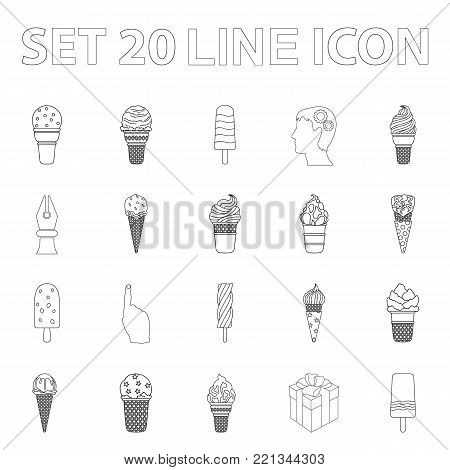 Different ice cream outline icons in set collection for design. Dessert and sweetness vector symbol stock  illustration.