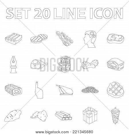 Different meat outline icons in set collection for design. Meat product vector symbol stock  illustration.