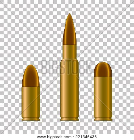 Cartridge case and bullet from weapon.Vector illustration