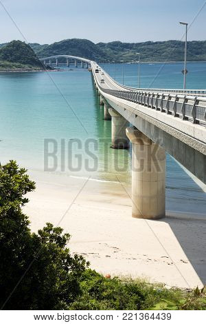 Tsunoshima Ohashi bridge connecting to the Tsunoshima island in vertical composition