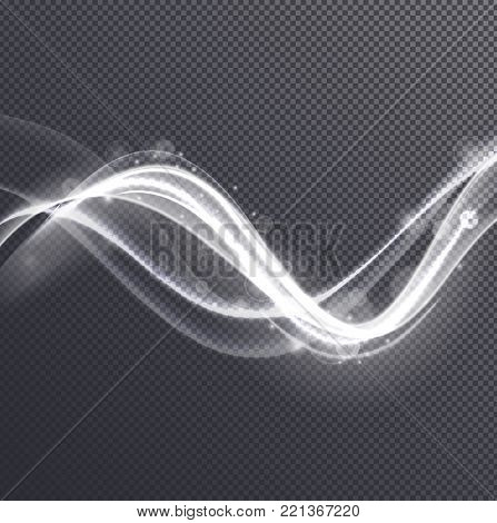 Vector illustration of shiny curved lines with sparkles isolated on transparent background. Golden wave effect can be used for card, banner or background decoratoin.
