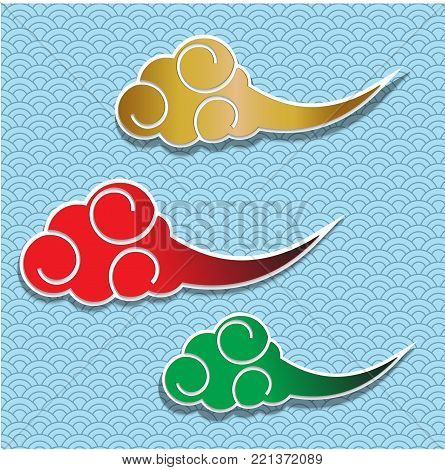 Three Chinese cloud gold  traditional vector background
