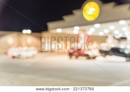 Blurred Gas Station At Night In Madisonville, Texas, Usa