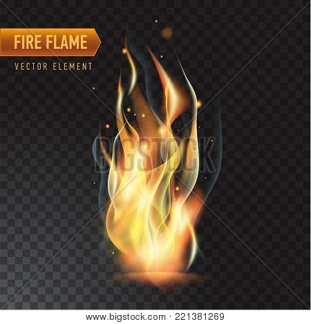 Realistic burning fire flame, with transparency. Vector illustration