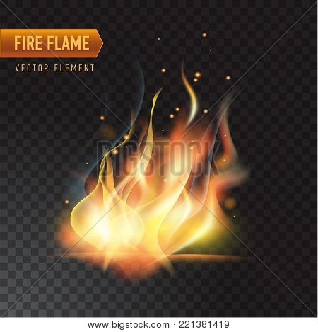 Realistic burning fire flame, with transparency. Vector illustration