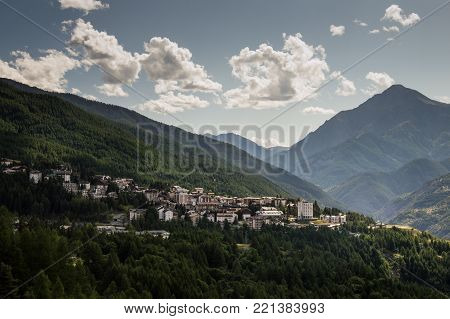 a view of Sauze d'Oulx in autumn, Piedmont , Italy