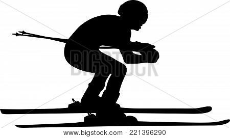 male alpine skier black silhouette extreme sports