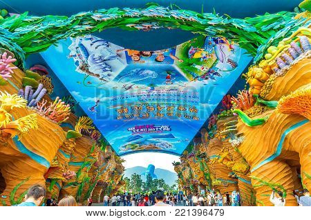 Zhuhai, Guangdong, China- Nov 9, 2017 : Ticket Of  The Zhuhai Chimelong Ocean Kingdom Park In Zhuhai