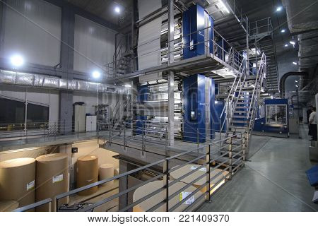 View on a printing press during printing process