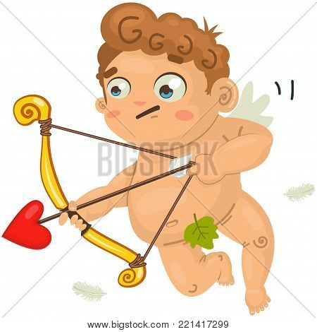 Valentine's Day cupid with bow and arrow. Vector illustration isolated on white background.