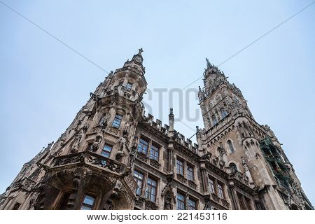 Munich new city hall (Neues Rathaus) taken during a cold winter afternoon. Neues Rathaus is a town hall at the northern part of Marienplatz in Munich, Bavaria, Germany