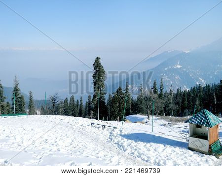 Natural Scene of Mountain Hills with snow